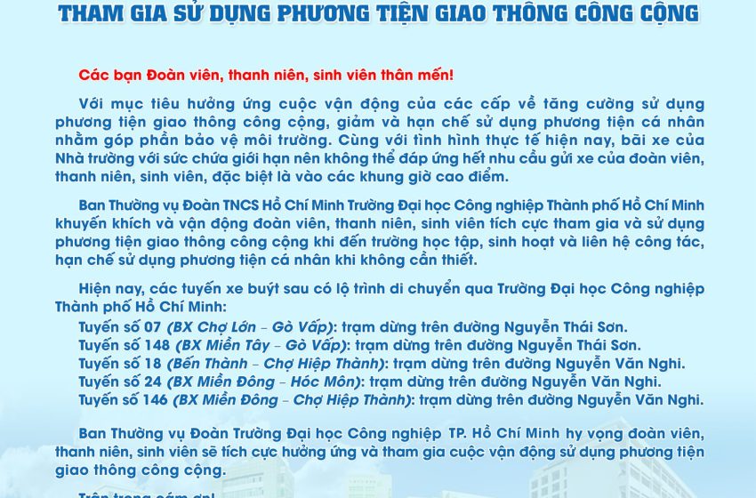  SINH VIÊN CÔNG NGHIỆP – THAM GIA SỬ DỤNG PHƯƠNG TIỆN CÔNG CỘNG ĐẾN TRƯỜNG